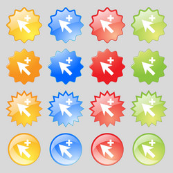 cursor arrow plus add icon sign big set of 16 vector image
