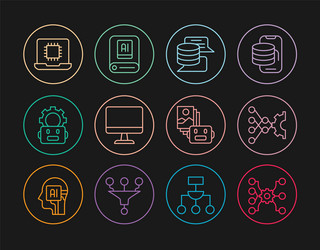 set line neural network server data computer vector image
