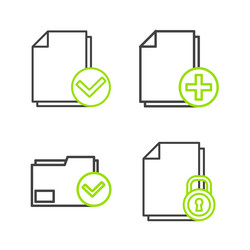 Set line document and lock folder check mark add vector