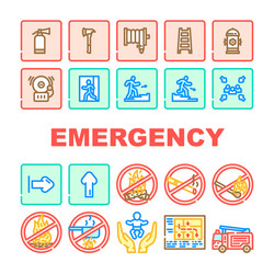 Emergency fire exit safety escape icons set Vector Image