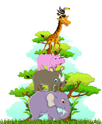 Cartoon funny wild animals near the tree Vector Image