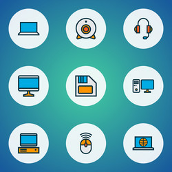 hardware icons colored line set with computer vector image