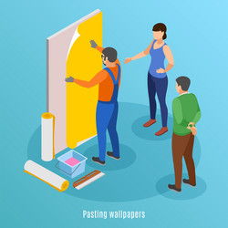 Pasting wallpaper isometric background vector