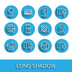 set line route location folded map with push pin vector image