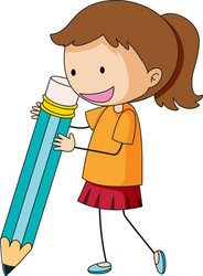 Cute Girl with Pencil Vector Image