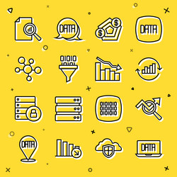 set line data analysis search pie chart vector image