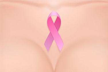 beautiful realistic female breast with pink ribbon Vector Image