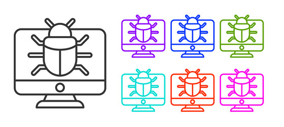 black line system bug on monitor icon isolated vector image