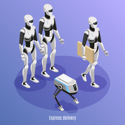 Express Delivery Robots Isometric Background vector image