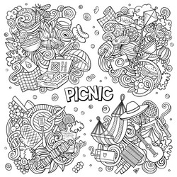 picnic cartoon doodle designs set Vector Image
