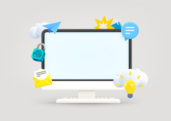 computer monitor with communication elements vector image