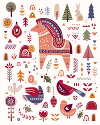 Scandinavian Christmas Horse Pattern Vector Image