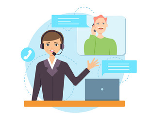 happy client calling to support line operator vector image