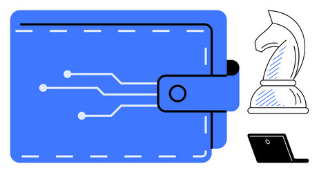 digital wallet with circuit design chess knight vector image
