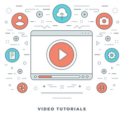 flat line video tutorials concept vector image