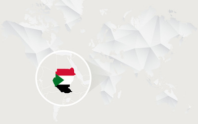 sudan map with flag in contour on white polygonal vector image
