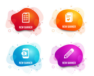 handout phone payment and checklist icons pencil vector