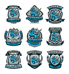 A set of colorful emblems logos dinosaurs vector