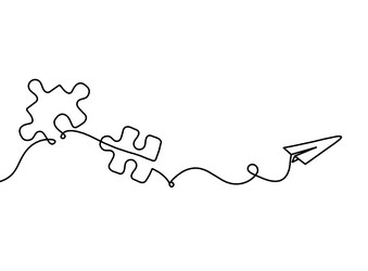abstract jigsaw puzzle with paper plane as line vector image