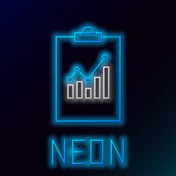 blue glowing neon line clipboard with graph chart vector image