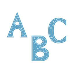 Letters a b c decorated with snowflakes isolated vector