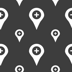 Plus map pointer gps location icon sign seamless vector