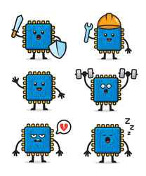set processor chipset character design vector image