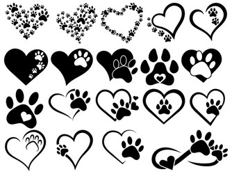 Animal Paw Heart Collection Vector Image