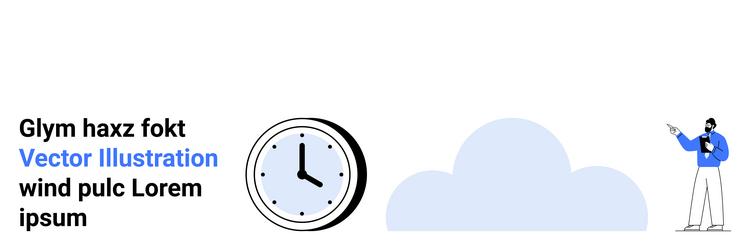 man pointing at a clock with cloud background vector image