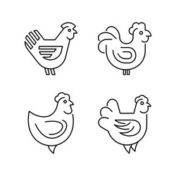 set hens chickens line icons vector