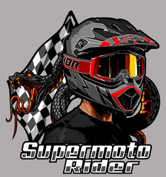 supermoto rider with checkered flag vector