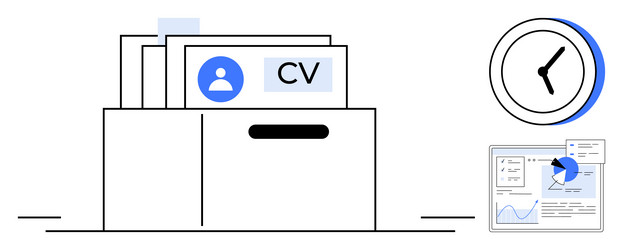 job application review with cv folder data vector image