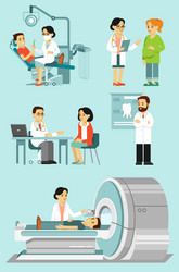 set of doctors and patients in different situation vector image