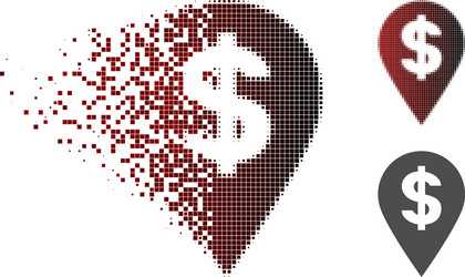 Sparkle pixelated halftone dollar map marker icon vector