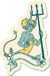 Tattoo style sticker a pinup devil girl vector