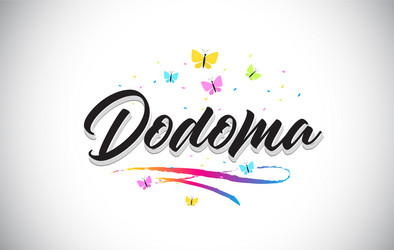 dodoma handwritten word text with butterflies vector