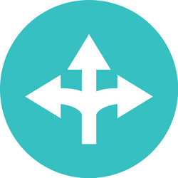 icon three way direction arrow in color circle vector image