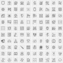 100 universal black line icons on white background vector