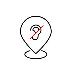 map pointer with ear crossed out hearing impaired vector image