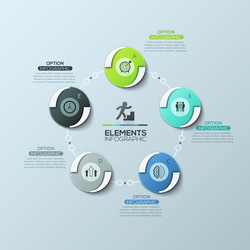 Circular diagram with 5 round elements connected vector