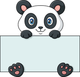 cute panda cartoon holding blank sign vector