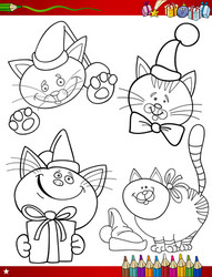 Cute Christmas Coloring Page - Santa & Presents Vector Image