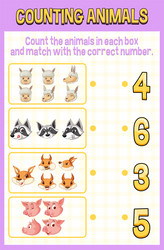 match by count with different types of animals vector image