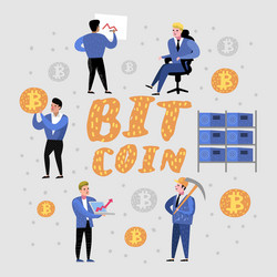 bitcoin concept with characters crypto currency vector image