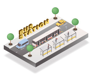 Bus station isometric banner template vector