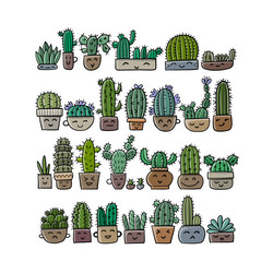 cartoon cactus characters kawaii potted plant vector