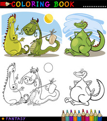 Cute Cartoon Dragons Coloring Page Vector Image