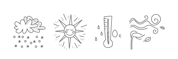 cute weather line object and doodle drawn element vector image