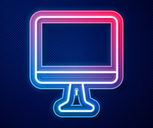 Glowing neon line computer monitor screen icon vector