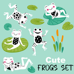 fun frogs characters isolated elements set vector image